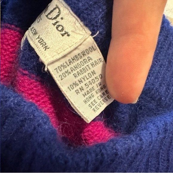 Vintage Christian Dior Lambswool Angora Striped Skirt Women’s Blue Pink - Picture 4 of 5